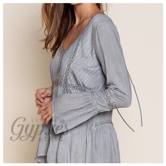 POL Stone Grey Tie it Up Bohemian Tunic - Picture 7 of 12
